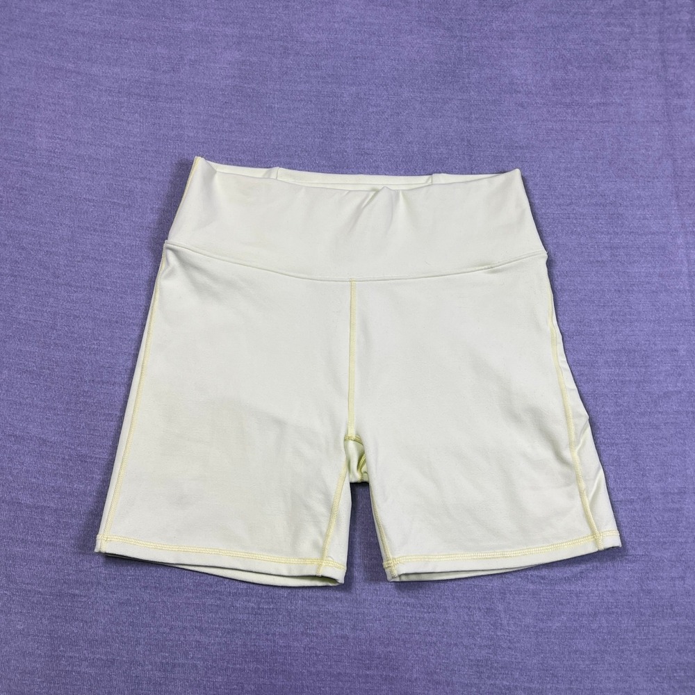 Fabletics PowerHold Lattice Back High Rise Biker Shorts Women M Yellow